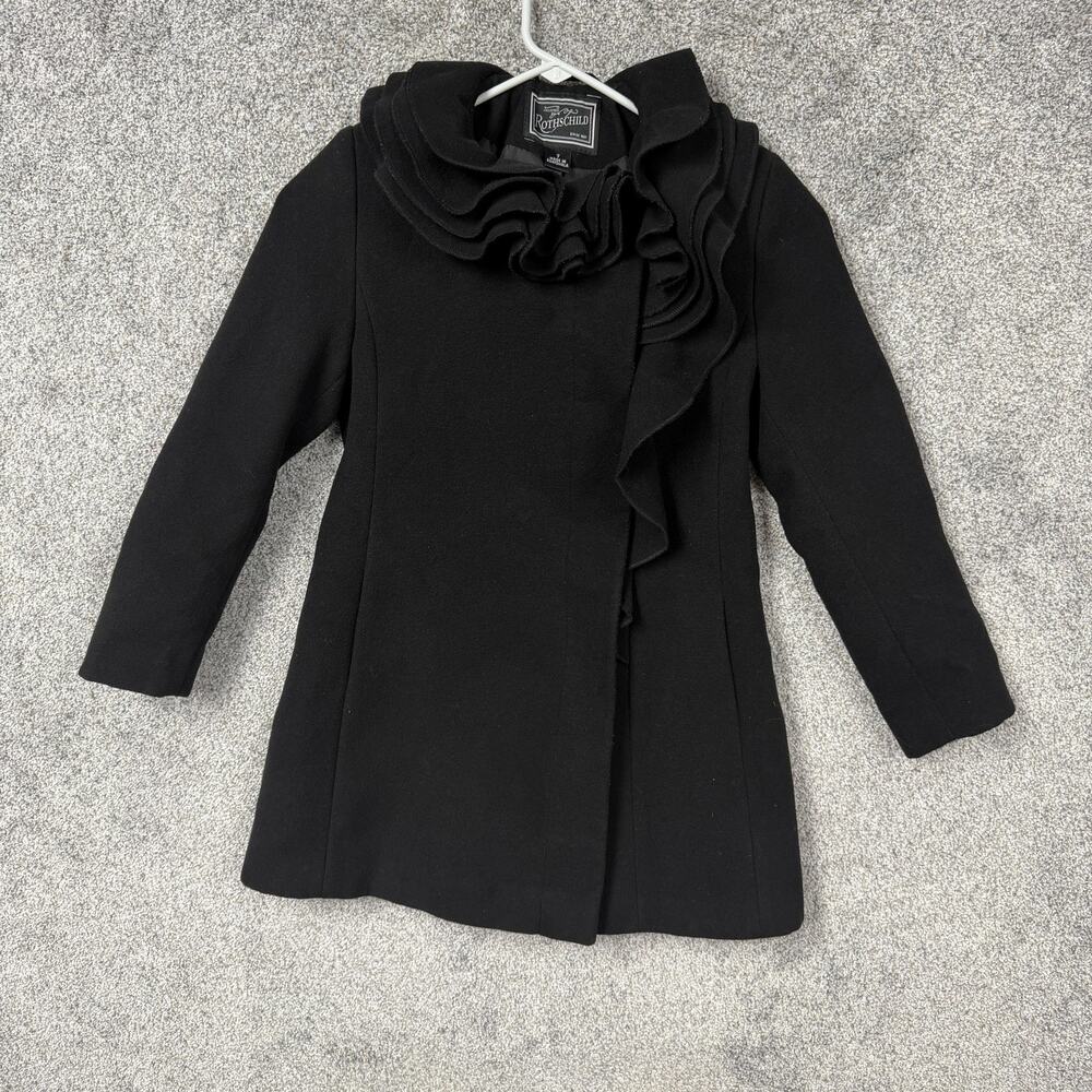 Rothschild Coat Girls 7 Black Ruffle Collar Lined Dressy Winter Formal Holiday